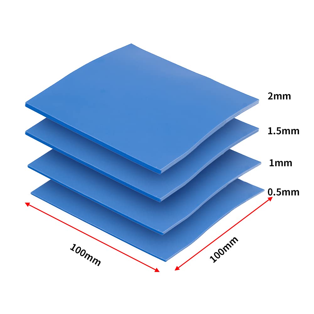 Owltree 4 Pack Thermal Pad,100X100Mm 0.5Mm 1Mm 1.5Mm 2Mm Highly Efficient Thermal Conductivity 6.0 W/Mk,Heat Resistant Silicone